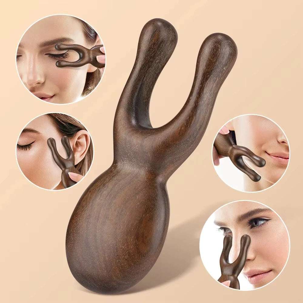 Wooden Gua Sha Facial Tools Head Massager Sandalwood Wood Massage Tool for Face Nose Eye Wood Massage Acupressur Tools