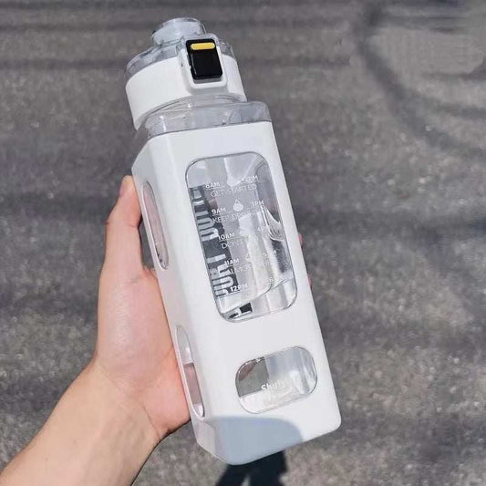700ml/900ml portable sports water bottle with white protective case and flip-top lid for outdoor activities