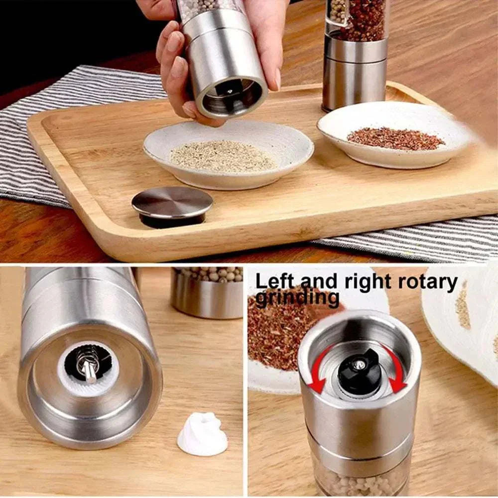 2 in 1 Salt and Pepper Grinder Set Manual Stainless Steel Mills with Adjustable Ceramic Grinding for Spices Kitchen Tool