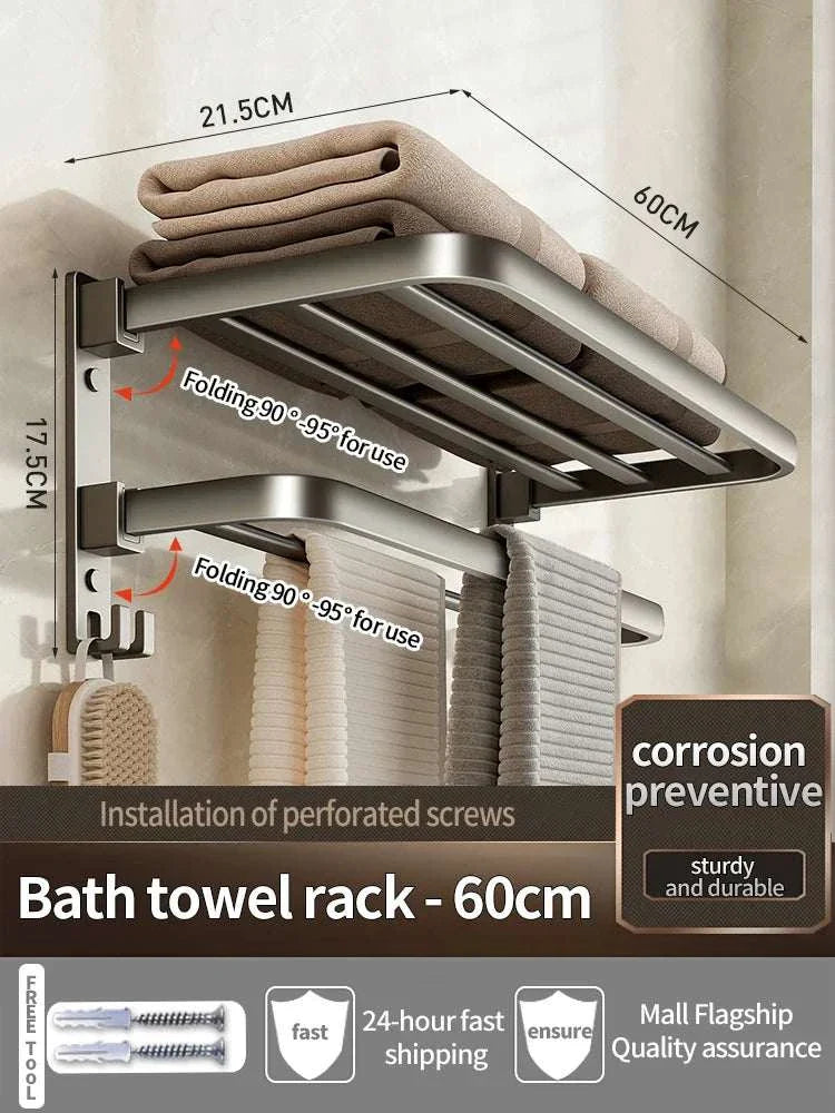 Upgrade and Thicken Grey/Black 40CM-60CM Towel Rack Space Aluminum Toilet Storage Rack Wall Mounted Bathtowel Rack