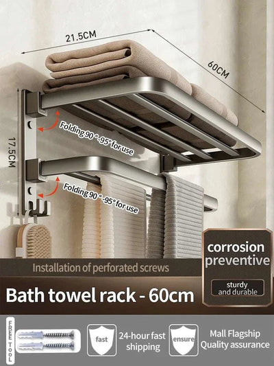 Upgrade and Thicken Grey/Black 40CM-60CM Towel Rack Space Aluminum Toilet Storage Rack Wall Mounted Bathtowel Rack