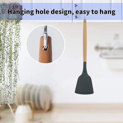 Non-Stick Silicone Spatula Wooden Turner Pancakes Frying Pan Shovel Meat Egg Scraper Turners Food Lifters Kitchen Cooking Tool