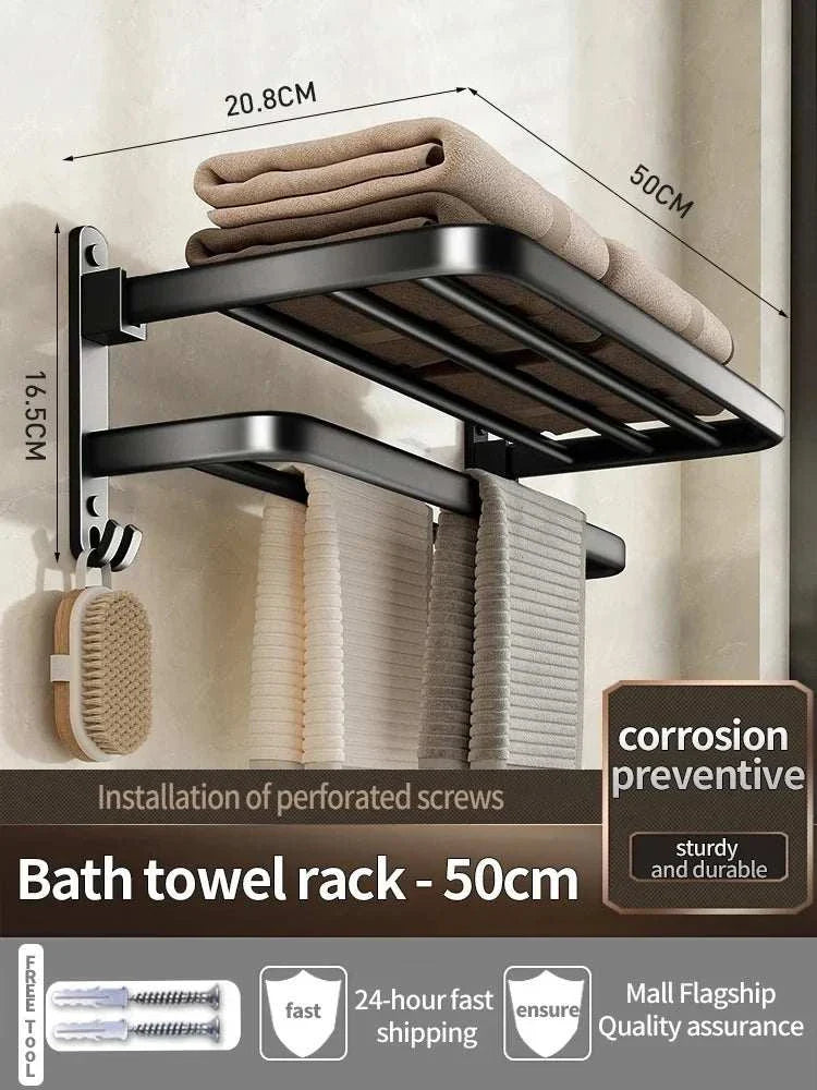 Upgrade and Thicken Grey/Black 40CM-60CM Towel Rack Space Aluminum Toilet Storage Rack Wall Mounted Bathtowel Rack