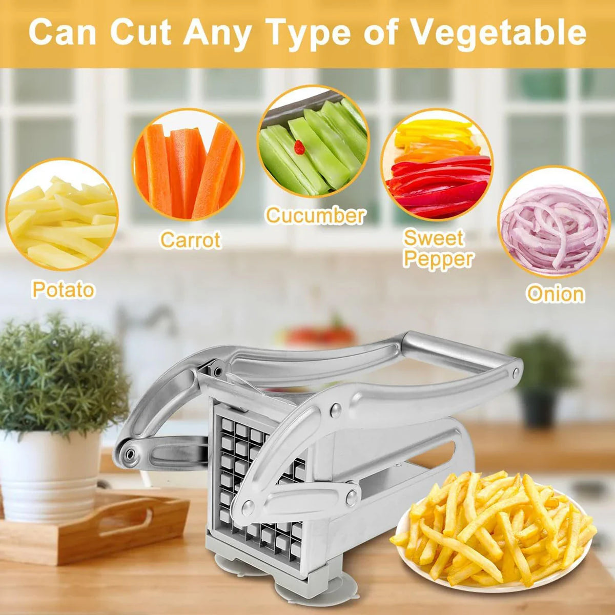 French Fries Cutter Stainless Steel Potato Slicer Quick-Cut Potato Slicer with 36/46-Hole Blade Manual Kitchen Tool