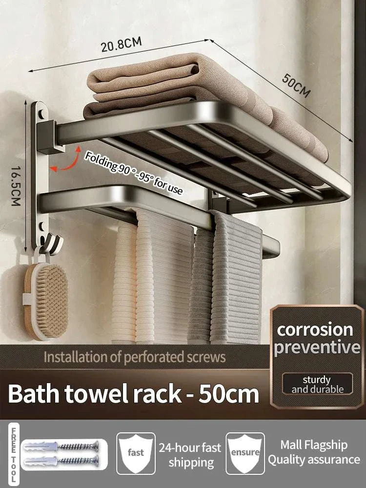 Upgrade and Thicken Grey/Black 40CM-60CM Towel Rack Space Aluminum Toilet Storage Rack Wall Mounted Bathtowel Rack