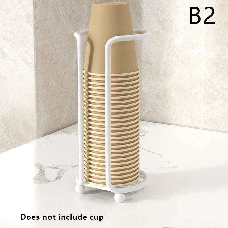 white iron disposable cups storage rack holder for kitchen countertop organization