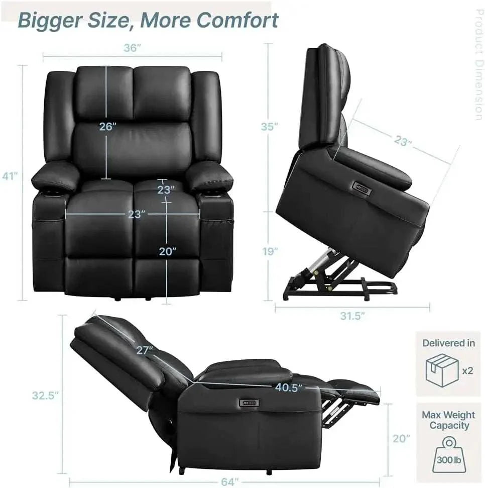 Large Electric Power Lift Recliner Chair, PU Leather Massage Chair with Heat and USB Port for Elderly, Ergonomic Lounge Chair