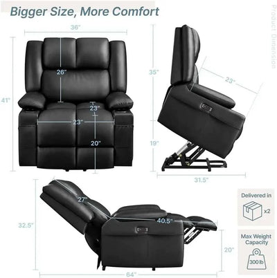 Large Electric Power Lift Recliner Chair, PU Leather Massage Chair with Heat and USB Port for Elderly, Ergonomic Lounge Chair
