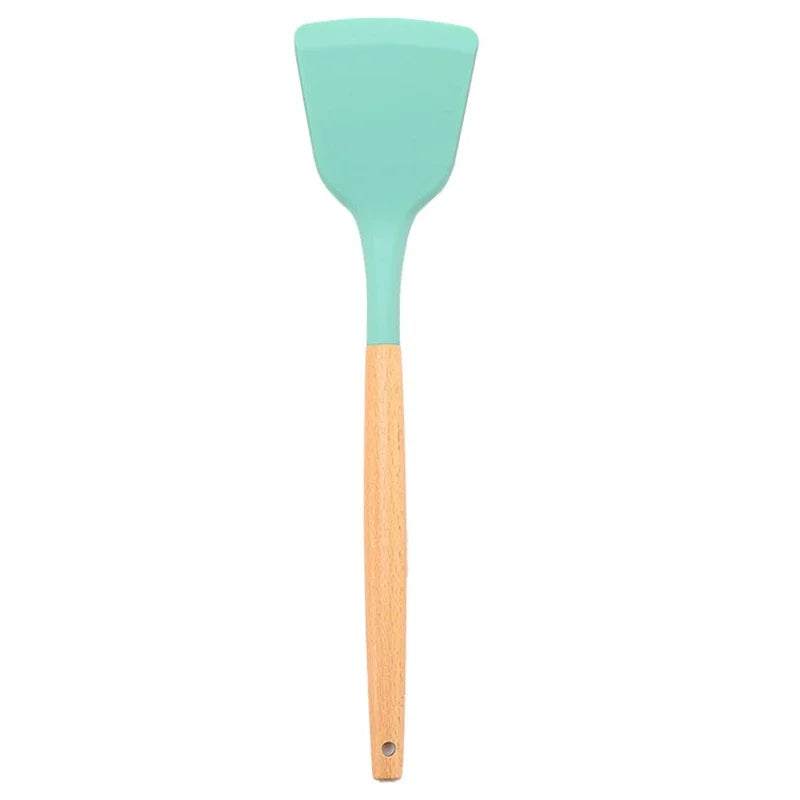 Non-Stick Silicone Spatula Wooden Turner Pancakes Frying Pan Shovel Meat Egg Scraper Turners Food Lifters Kitchen Cooking Tool