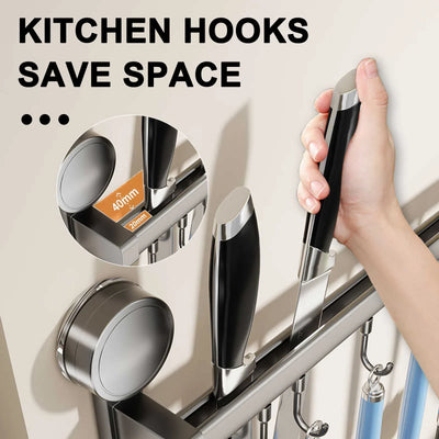 Wall Mounted Kitchen Hook Rack No-Punching Wall Hangers Rail Kitchen Utensils Rack Spoon Shovel Chopping Board Storage Rack