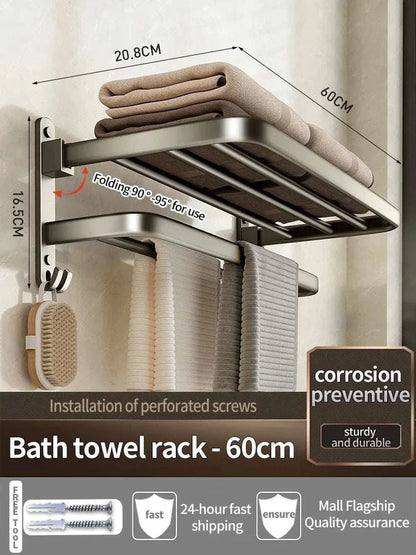 Upgrade and Thicken Grey/Black 40CM-60CM Towel Rack Space Aluminum Toilet Storage Rack Wall Mounted Bathtowel Rack