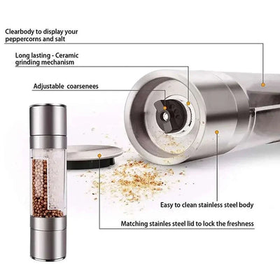 2 in 1 Salt and Pepper Grinder Set Manual Stainless Steel Mills with Adjustable Ceramic Grinding for Spices Kitchen Tool