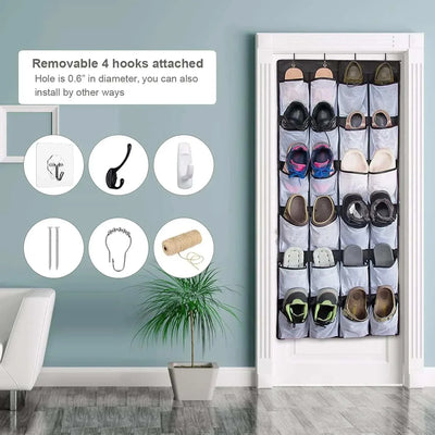 Over the Door Shoe Rack with 24 Large Mesh Pockets Hanging Shoe Organizer for Closet Hanging Shoe Rack Holder Hanger