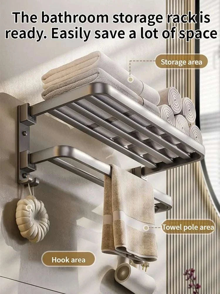 Upgrade and Thicken Grey/Black 40CM-60CM Towel Rack Space Aluminum Toilet Storage Rack Wall Mounted Bathtowel Rack