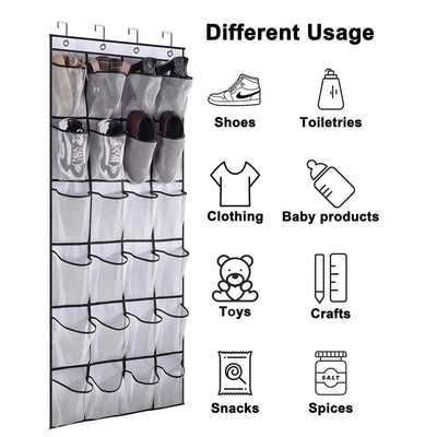 Over the Door Shoe Rack with 24 Large Mesh Pockets Hanging Shoe Organizer for Closet Hanging Shoe Rack Holder Hanger