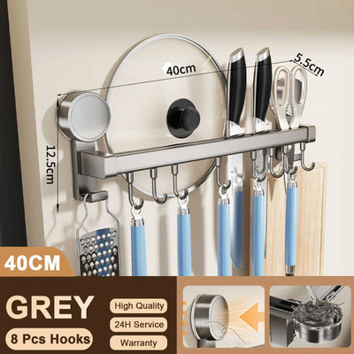 Wall Mounted Kitchen Hook Rack No-Punching Wall Hangers Rail Kitchen Utensils Rack Spoon Shovel Chopping Board Storage Rack