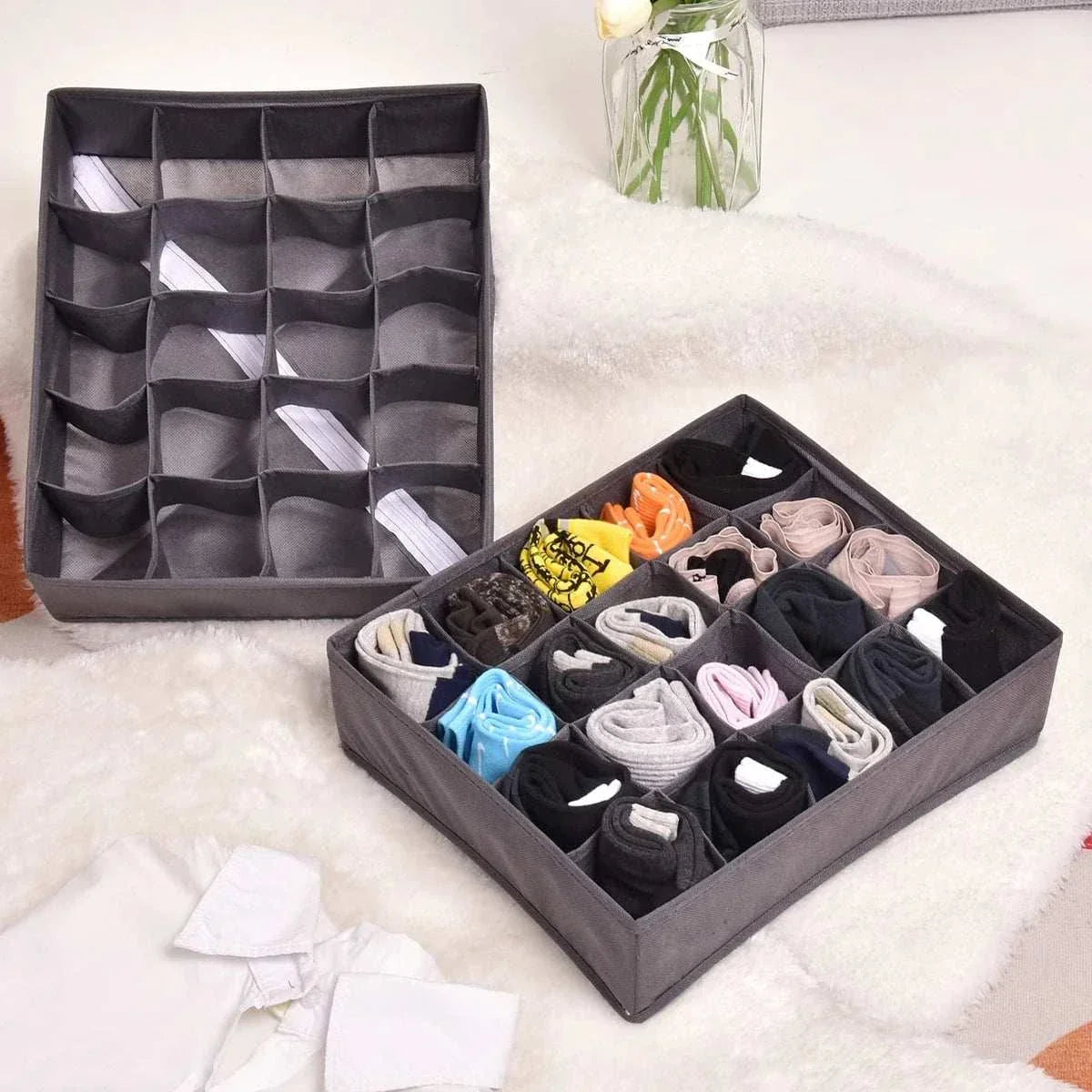 1Pc Dark Grey Underwear Storage Box Socks Underwear Storage Drawer Division Multifunctional Household Wardrobe Classification