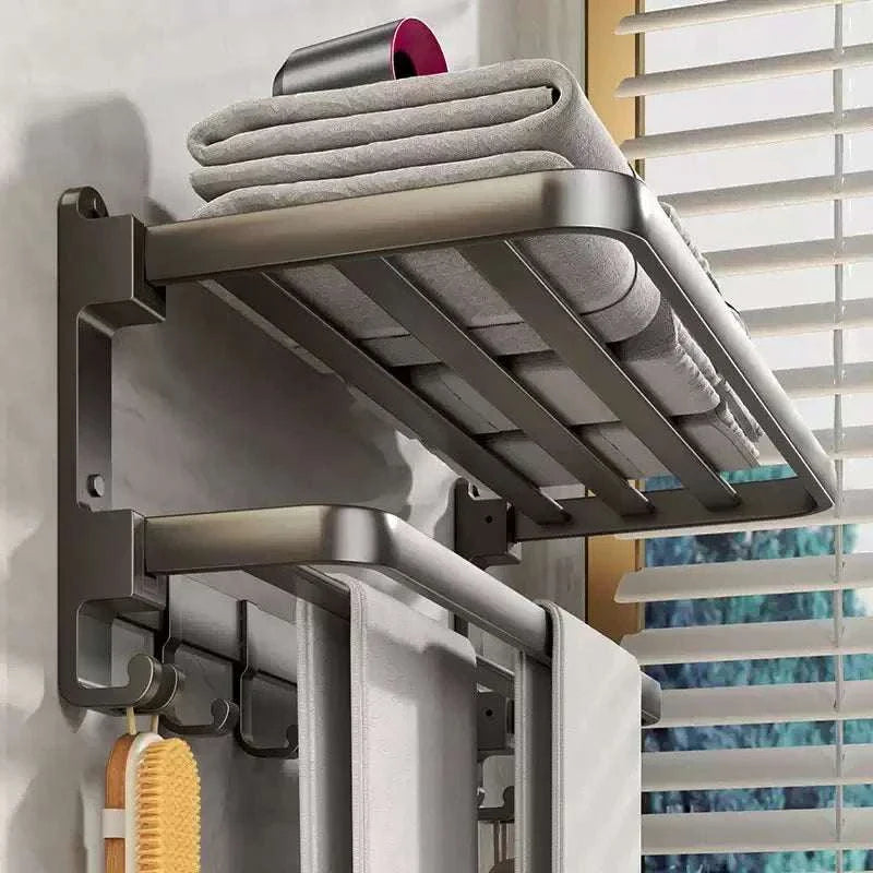 Upgrade and Thicken Grey/Black 40CM-60CM Towel Rack Space Aluminum Toilet Storage Rack Wall Mounted Bathtowel Rack