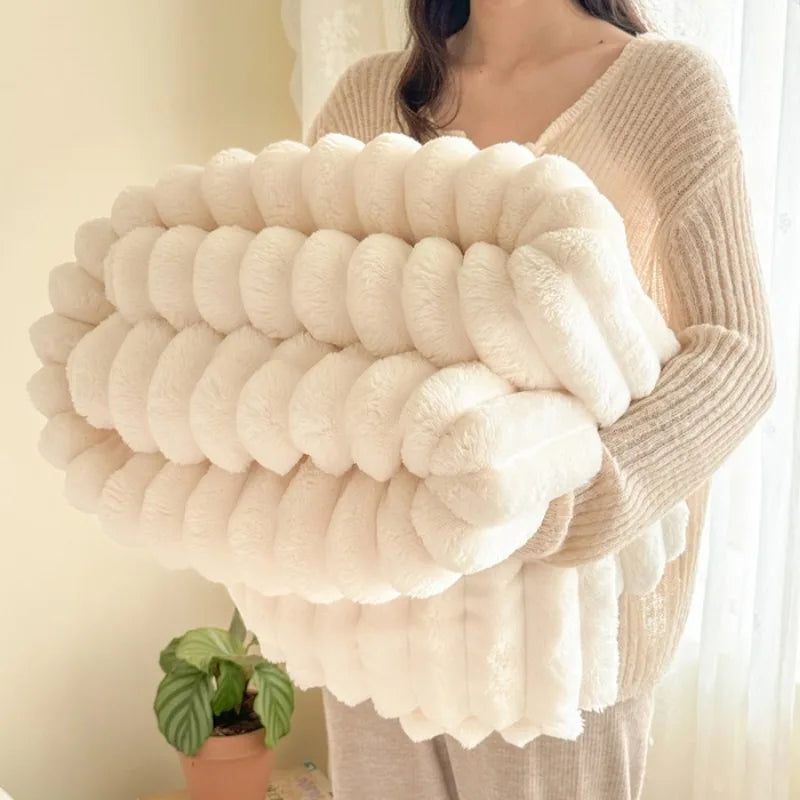 Soft Blanket Rabbit Plush Warm Flannel Coral Nap Office Blanket Cozy X