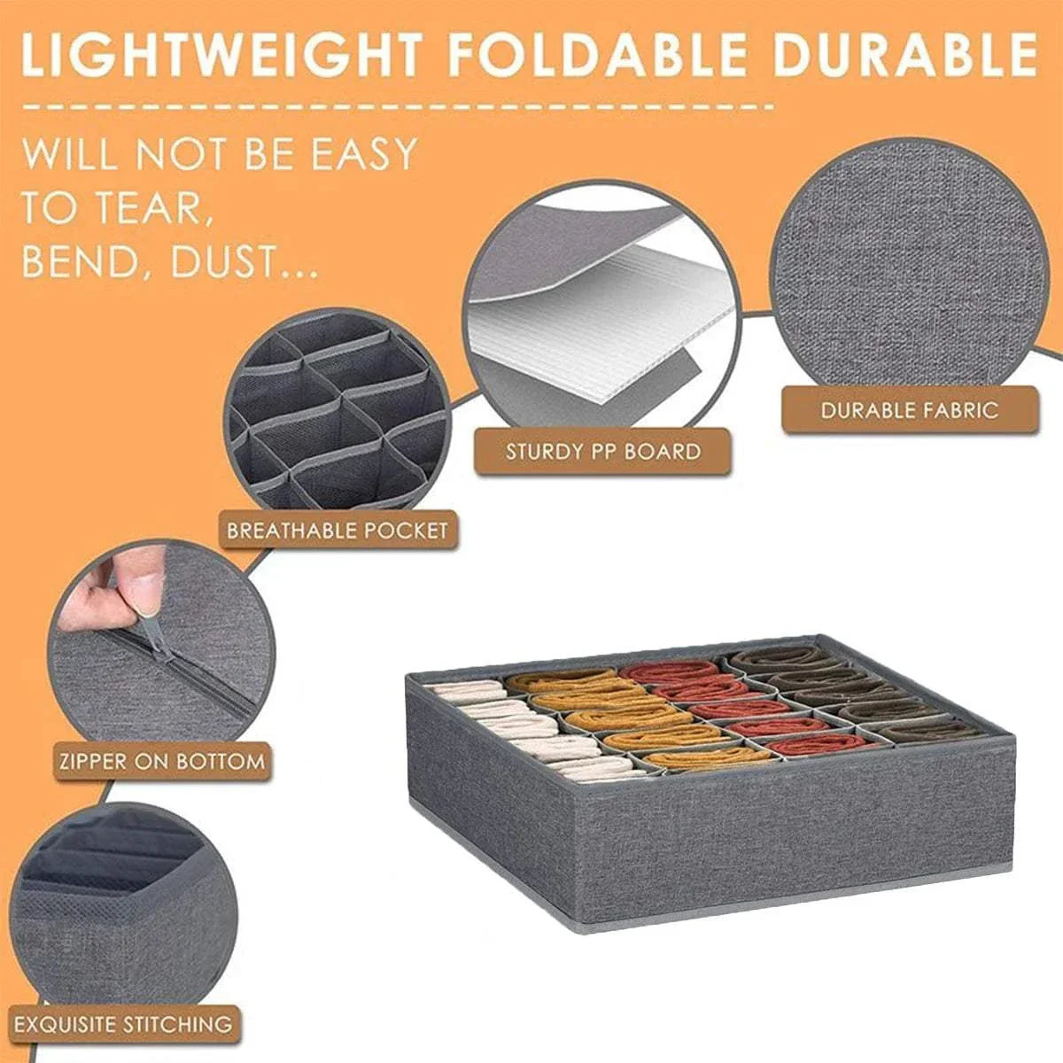 1Pc Dark Grey Underwear Storage Box Socks Underwear Storage Drawer Division Multifunctional Household Wardrobe Classification