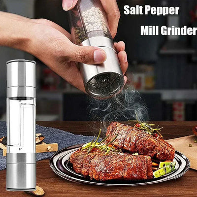 2 in 1 Salt and Pepper Grinder Set Manual Stainless Steel Mills with Adjustable Ceramic Grinding for Spices Kitchen Tool
