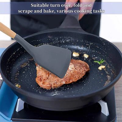 Non-Stick Silicone Spatula Wooden Turner Pancakes Frying Pan Shovel Meat Egg Scraper Turners Food Lifters Kitchen Cooking Tool