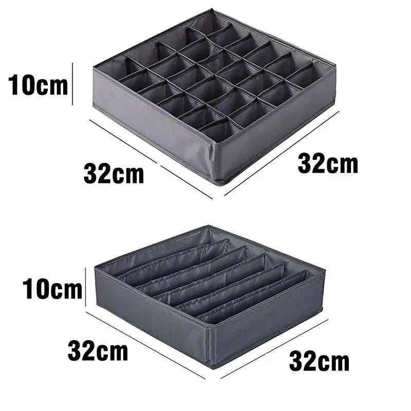 Dark grey underwear storage box with multiple compartments for socks and lingerie organization