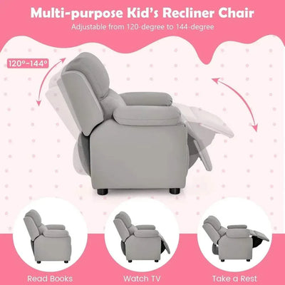 Children'S Leather Reclining Chair with Footrest, Armrest Storage, Headrest, and Lumbar Support, Ergonomic Lounge Chair for Comf