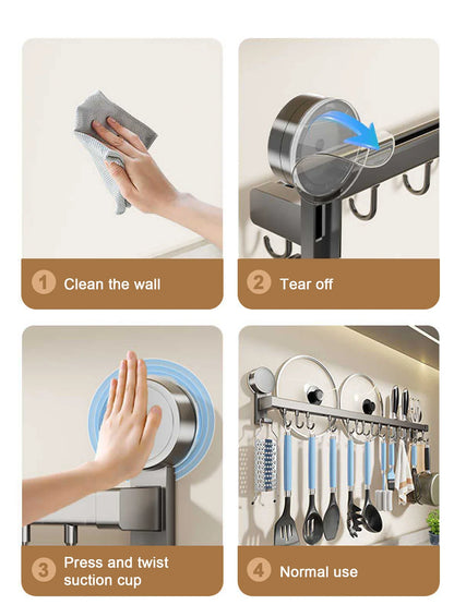 Wall Mounted Kitchen Hook Rack No-Punching Wall Hangers Rail Kitchen Utensils Rack Spoon Shovel Chopping Board Storage Rack