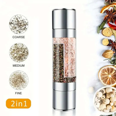 2 in 1 Salt and Pepper Grinder Set Manual Stainless Steel Mills with Adjustable Ceramic Grinding for Spices Kitchen Tool