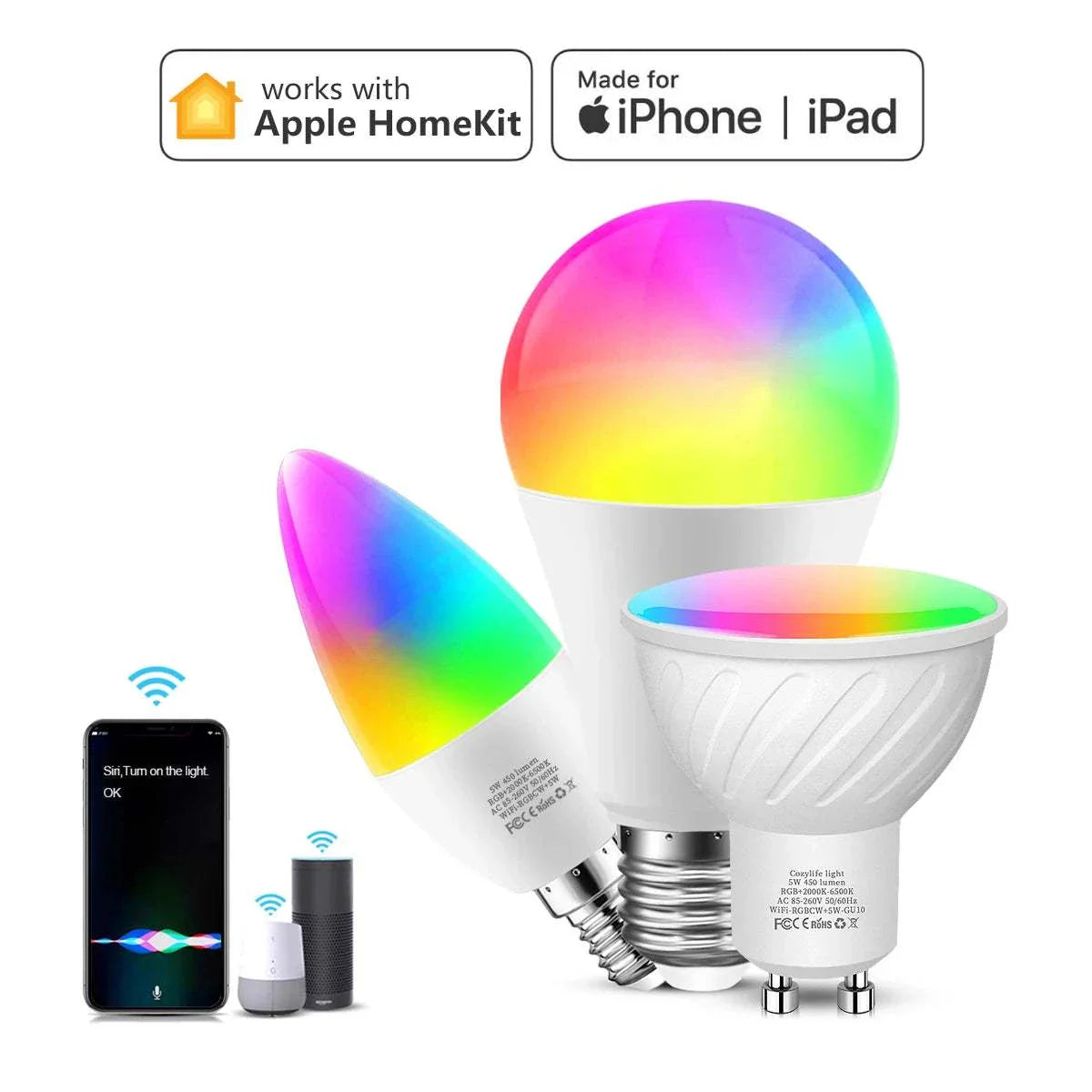 Genuine MFI Certified Homekit Wifi Smart LED Light Bulb GU10 E14 E27 RGB Lamp Siri Voice Control Apple Homekit Alexa Google Home