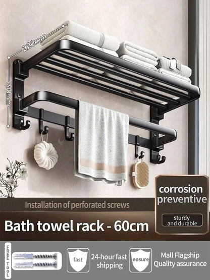 Upgrade and Thicken Grey/Black 40CM-60CM Towel Rack Space Aluminum Toilet Storage Rack Wall Mounted Bathtowel Rack