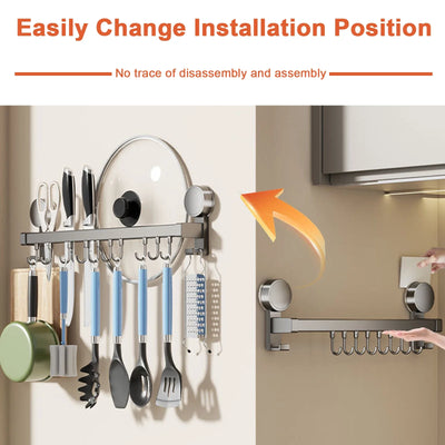 Wall Mounted Kitchen Hook Rack No-Punching Wall Hangers Rail Kitchen Utensils Rack Spoon Shovel Chopping Board Storage Rack