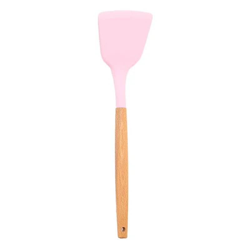 Non-Stick Silicone Spatula Wooden Turner Pancakes Frying Pan Shovel Meat Egg Scraper Turners Food Lifters Kitchen Cooking Tool