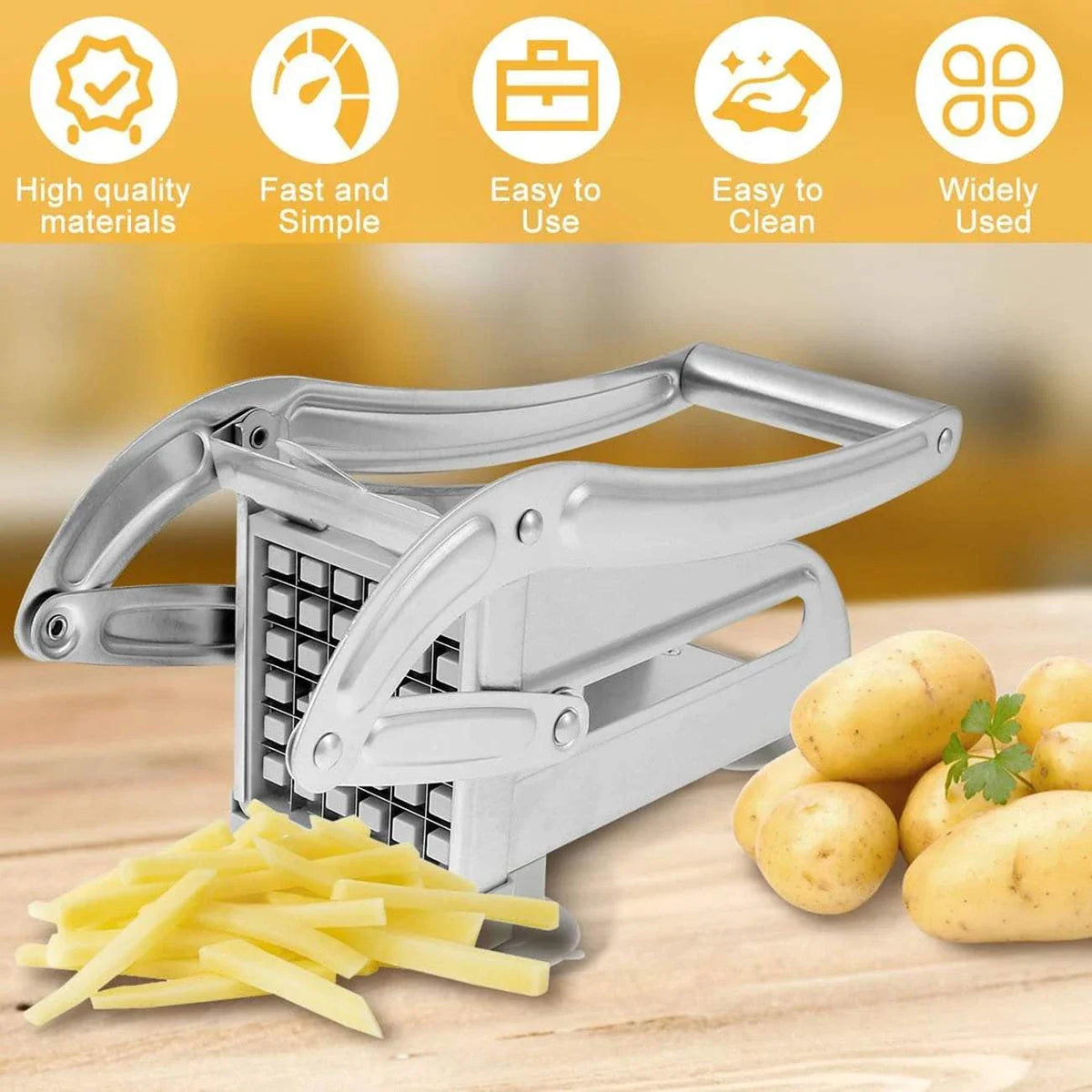 French Fries Cutter Stainless Steel Potato Slicer Quick-Cut Potato Slicer with 36/46-Hole Blade Manual Kitchen Tool