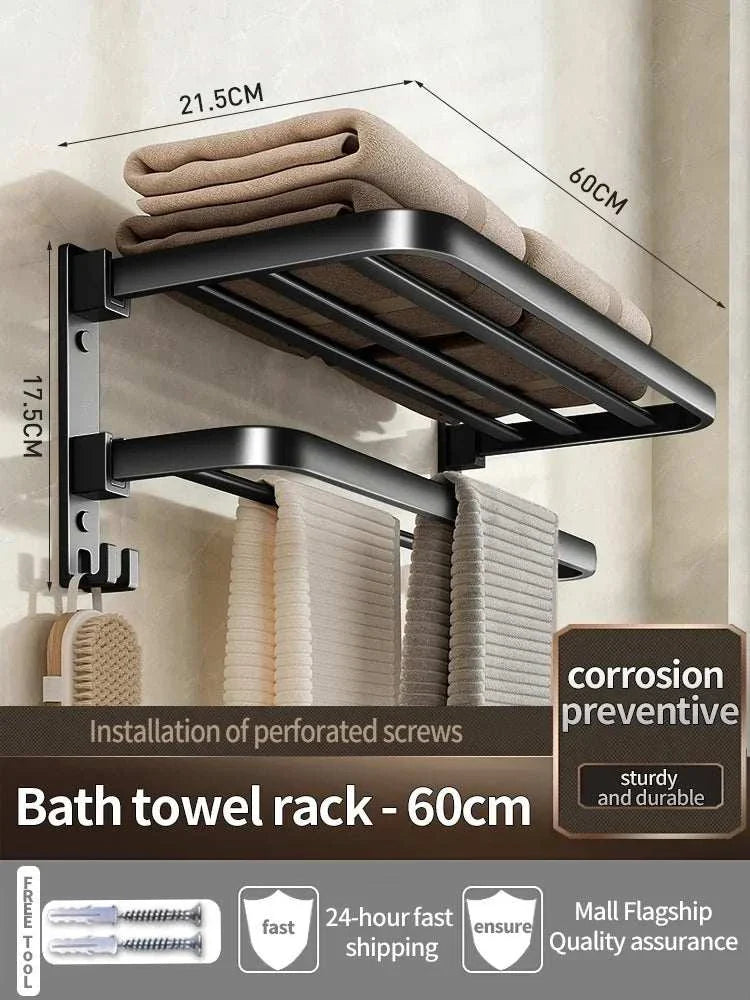 Upgrade and Thicken Grey/Black 40CM-60CM Towel Rack Space Aluminum Toilet Storage Rack Wall Mounted Bathtowel Rack