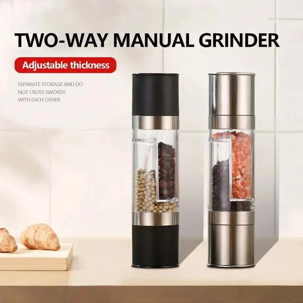 2 in 1 Salt and Pepper Grinder Set Manual Stainless Steel Mills with Adjustable Ceramic Grinding for Spices Kitchen Tool