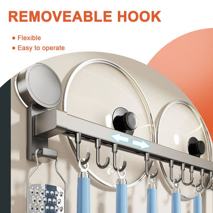 Wall Mounted Kitchen Hook Rack No-Punching Wall Hangers Rail Kitchen Utensils Rack Spoon Shovel Chopping Board Storage Rack