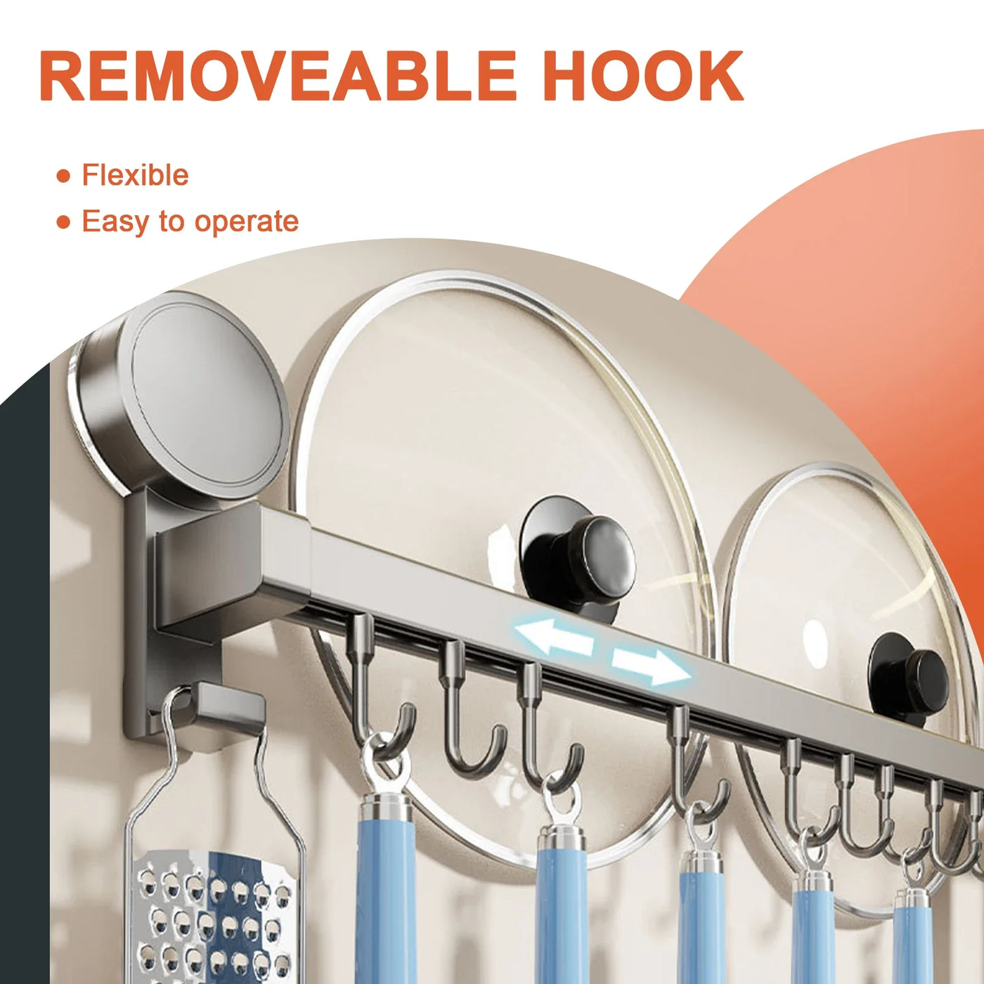 Wall Mounted Kitchen Hook Rack No-Punching Wall Hangers Rail Kitchen Utensils Rack Spoon Shovel Chopping Board Storage Rack