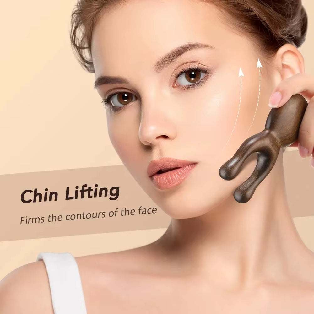 Wooden Gua Sha Facial Tools Head Massager Sandalwood Wood Massage Tool for Face Nose Eye Wood Massage Acupressur Tools